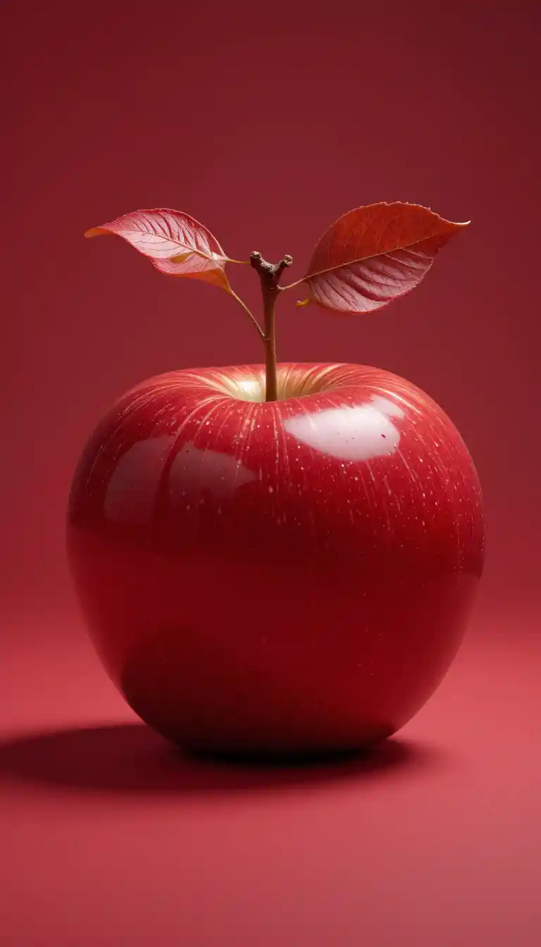 Glänzender roter Apfel auf monochrom rotem Hintergrund
