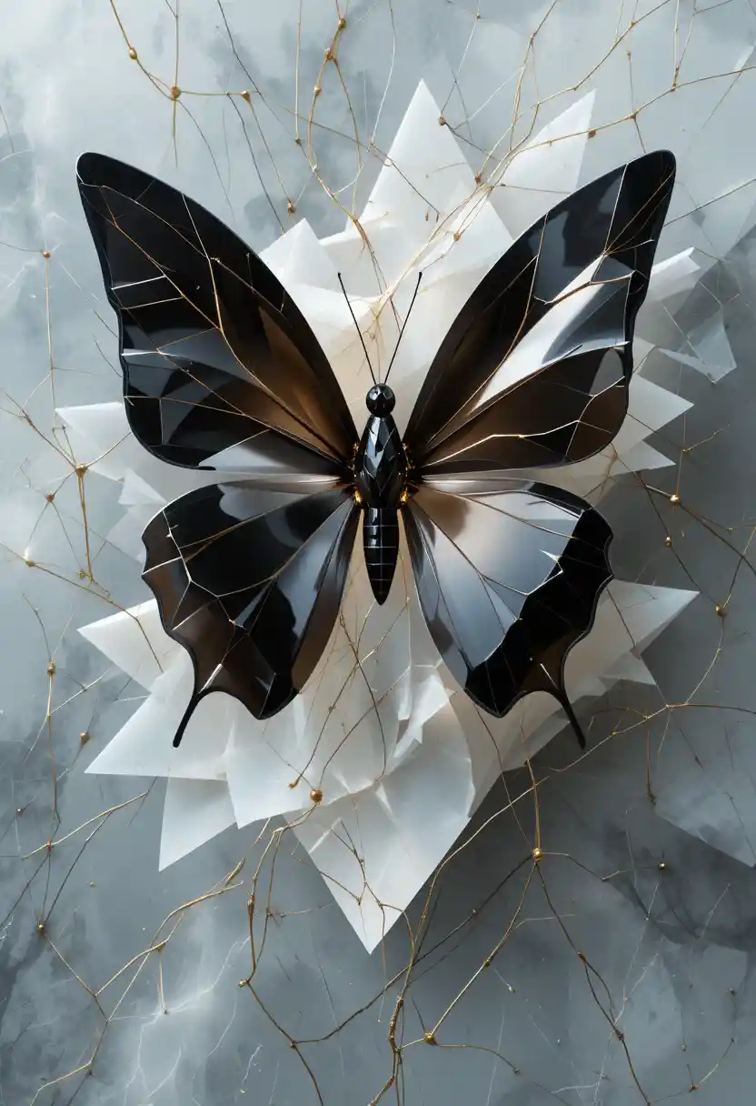 Abstract Geometric Butterfly Of Light And Porcelain Shards