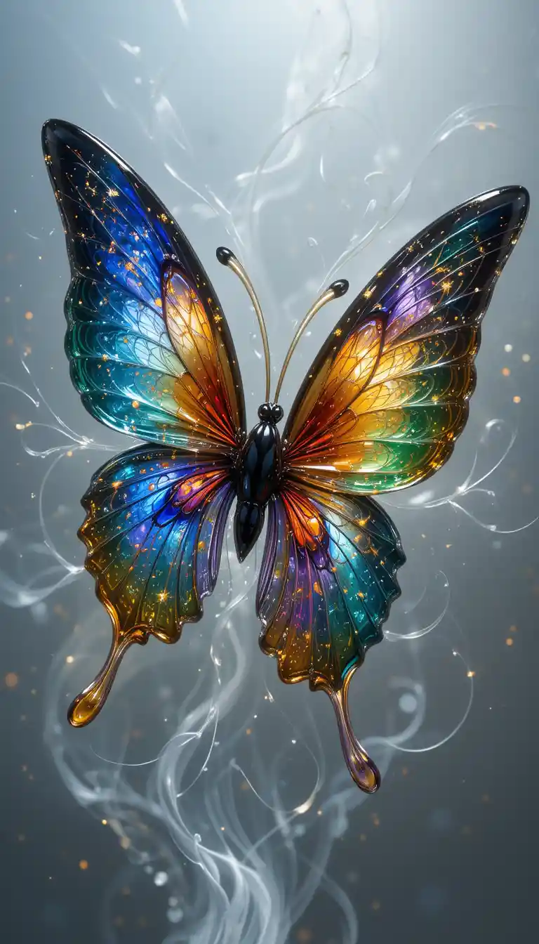 Murano glass butterfly sculpture with glowing abstract wings