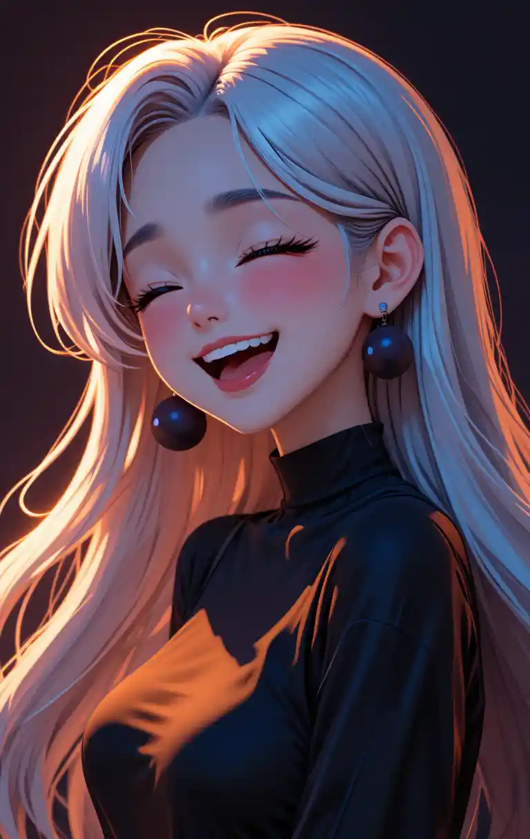 Joyful anime woman close up digital illustration portrait