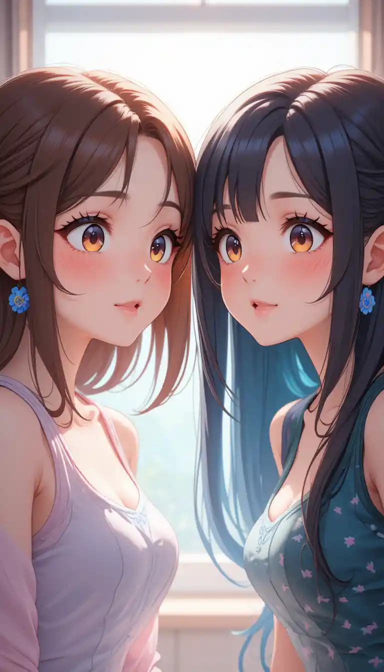 Colorful digital illustration of expressive animated girls