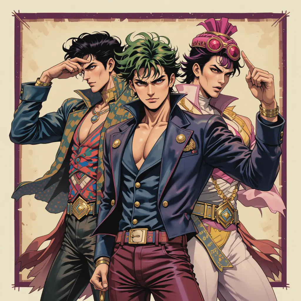 Dynamic manga style illustration of powerful stylish characters