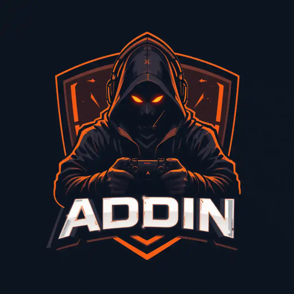 Hooded gamer esports logo with neon shield emblem