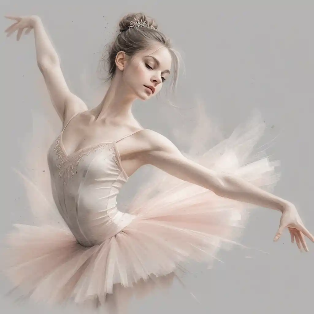 Graceful ballerina in soft pink digital watercolor portrait
