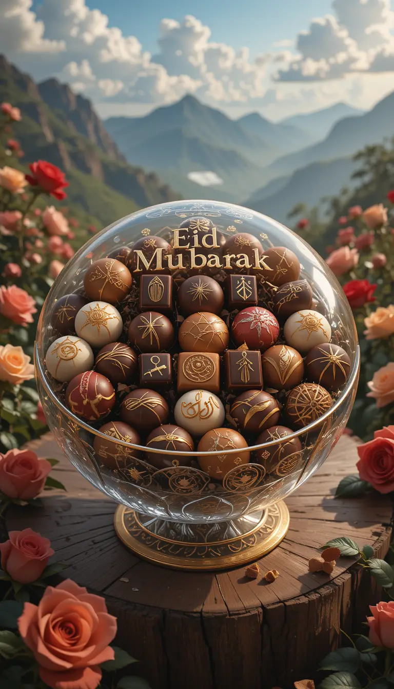 Assorted chocolates in a glass bowl on garden table