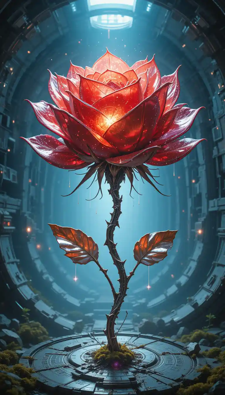 Rosa eterna ibrida in un giardino spaziale a gravità zero