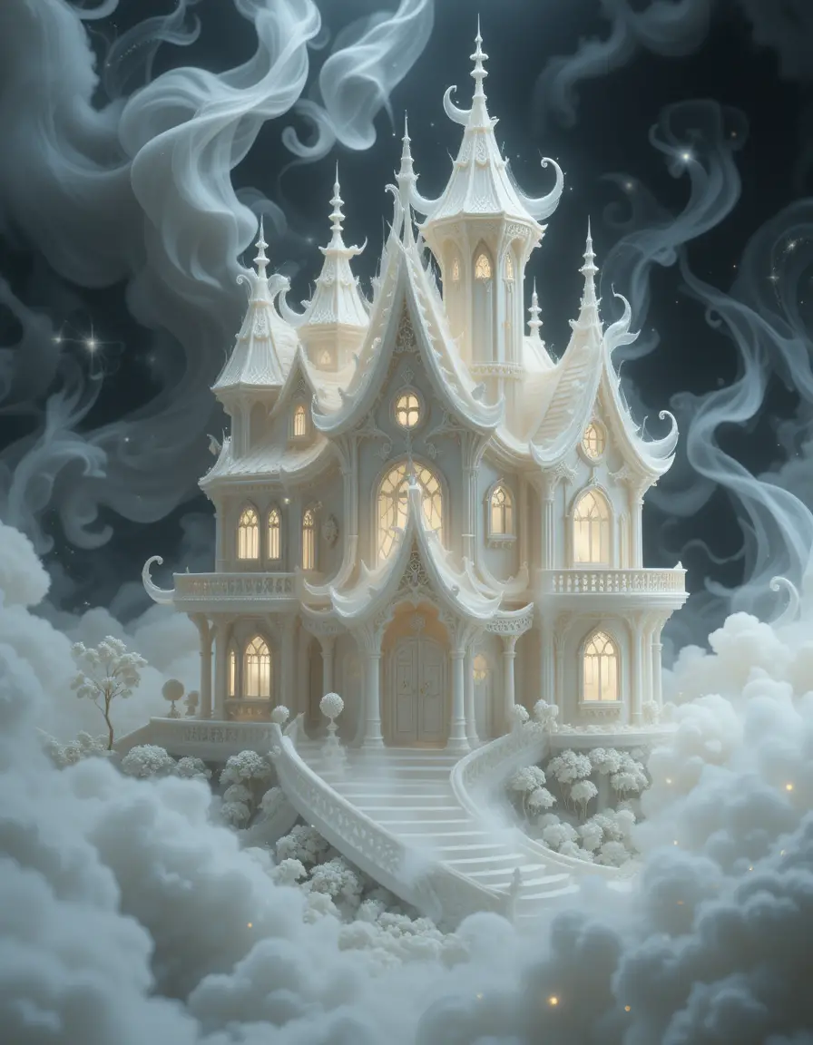 Ethereal Fantasy House Of Ivory In Gentle Mystic Mist