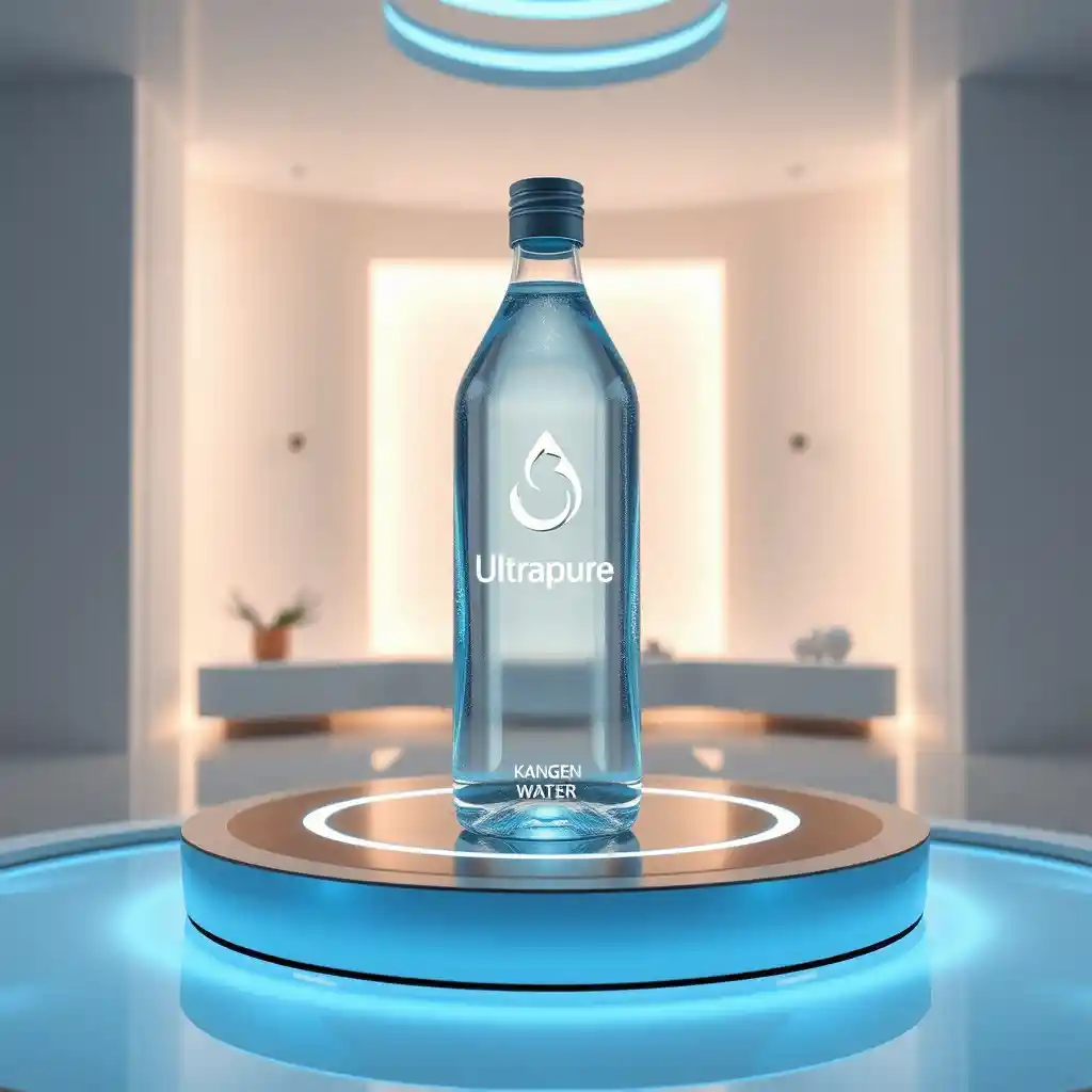 Futuristische Kristall-Wasserflasche auf Hightech-Plattform
