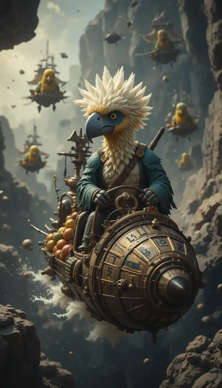 Dodo bird piloting a steam powered starship