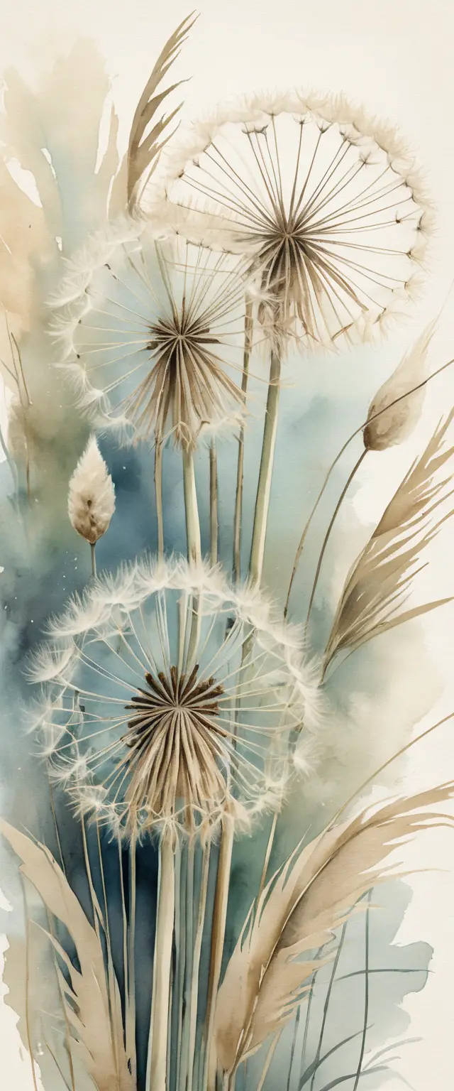 Delicate Watercolor Dandelions With Soft Pastel Background