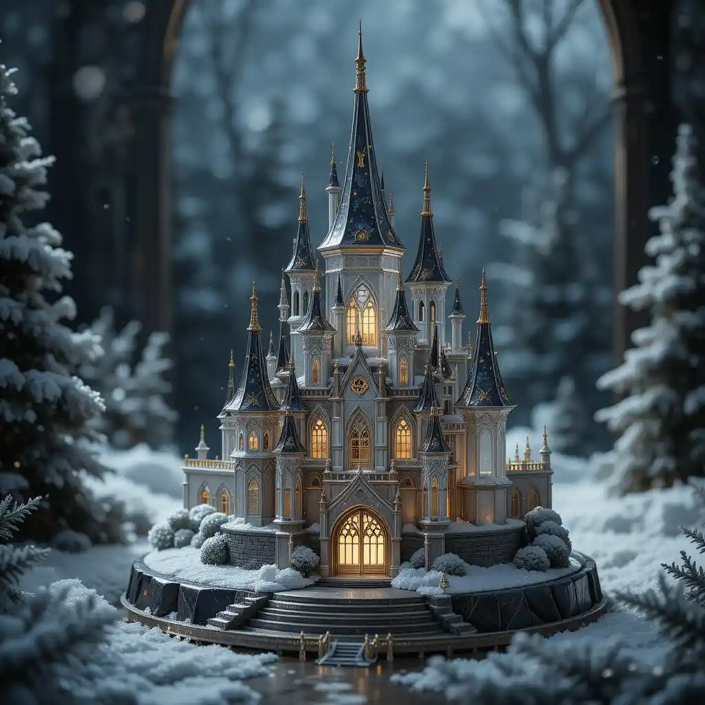 Glass Castle Figurine In A Dark Winter Fantasy Setting