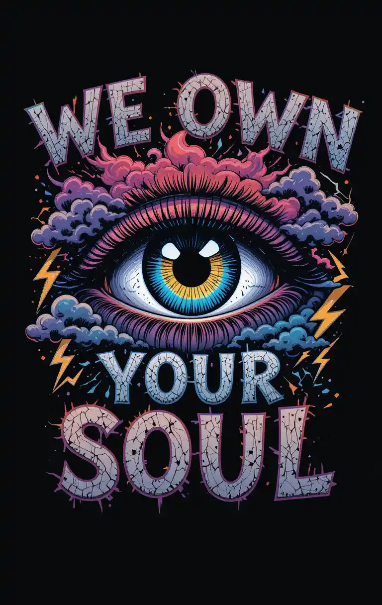 Farbenfrohes Auge mit Blitz und fettem Soul-Text-Design
