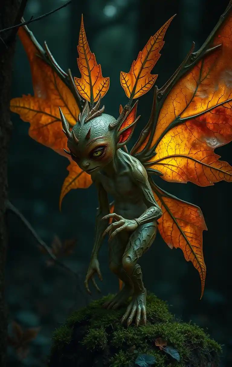 Autumn Leaf Forest Spirit With Glowing Ethereal Wings
