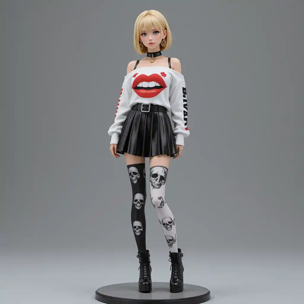 Anime girl statue in stylish streetwear outfit