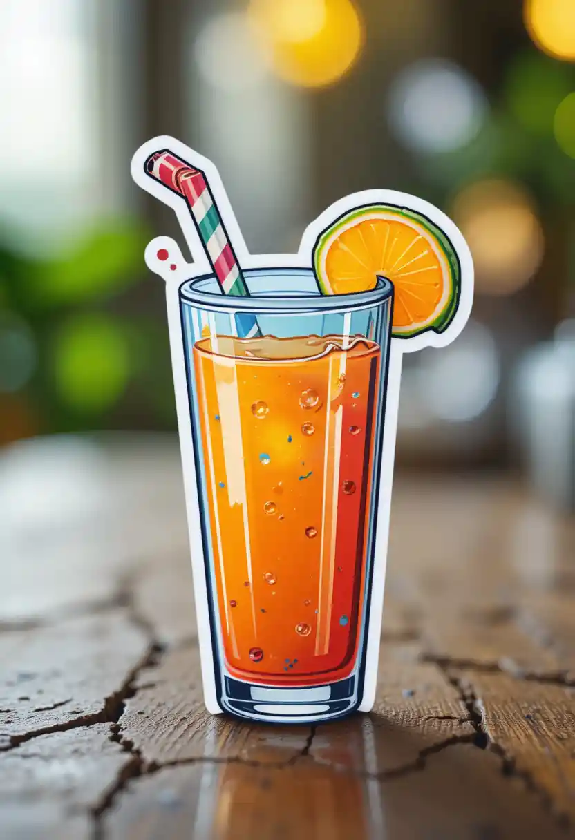 Colorful juice glass sticker with cute splashing details
