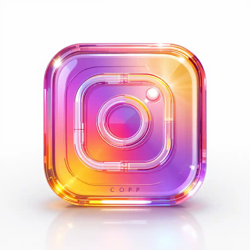 Icono 3D isométrico de vidrio de la app de Instagram sobre fondo blanco