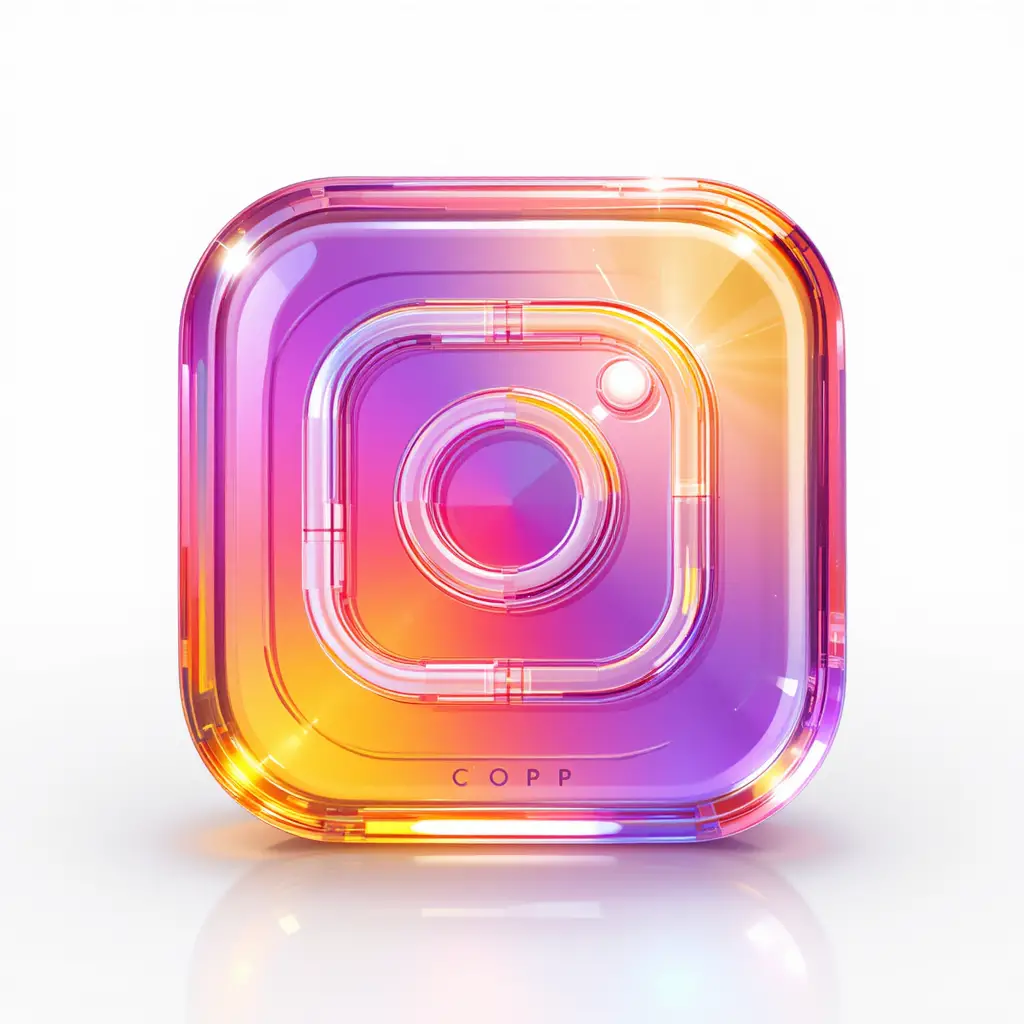 3d isometric glass instagram app icon on white background