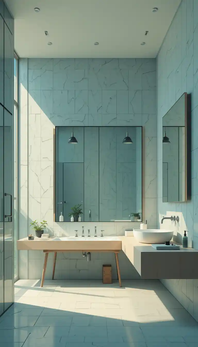 Illustrazione vettoriale minimalista di un ampio bagno moderno