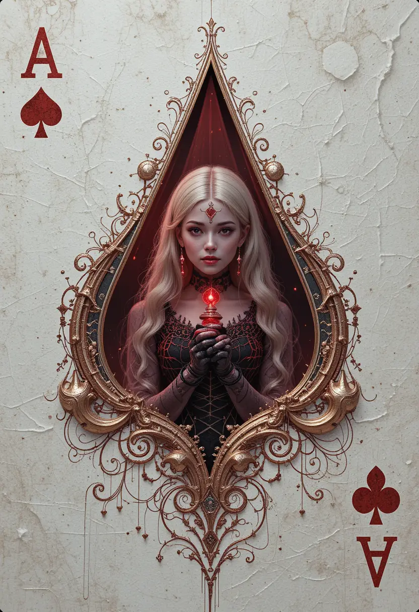 3d playing card emerging through hole on white background