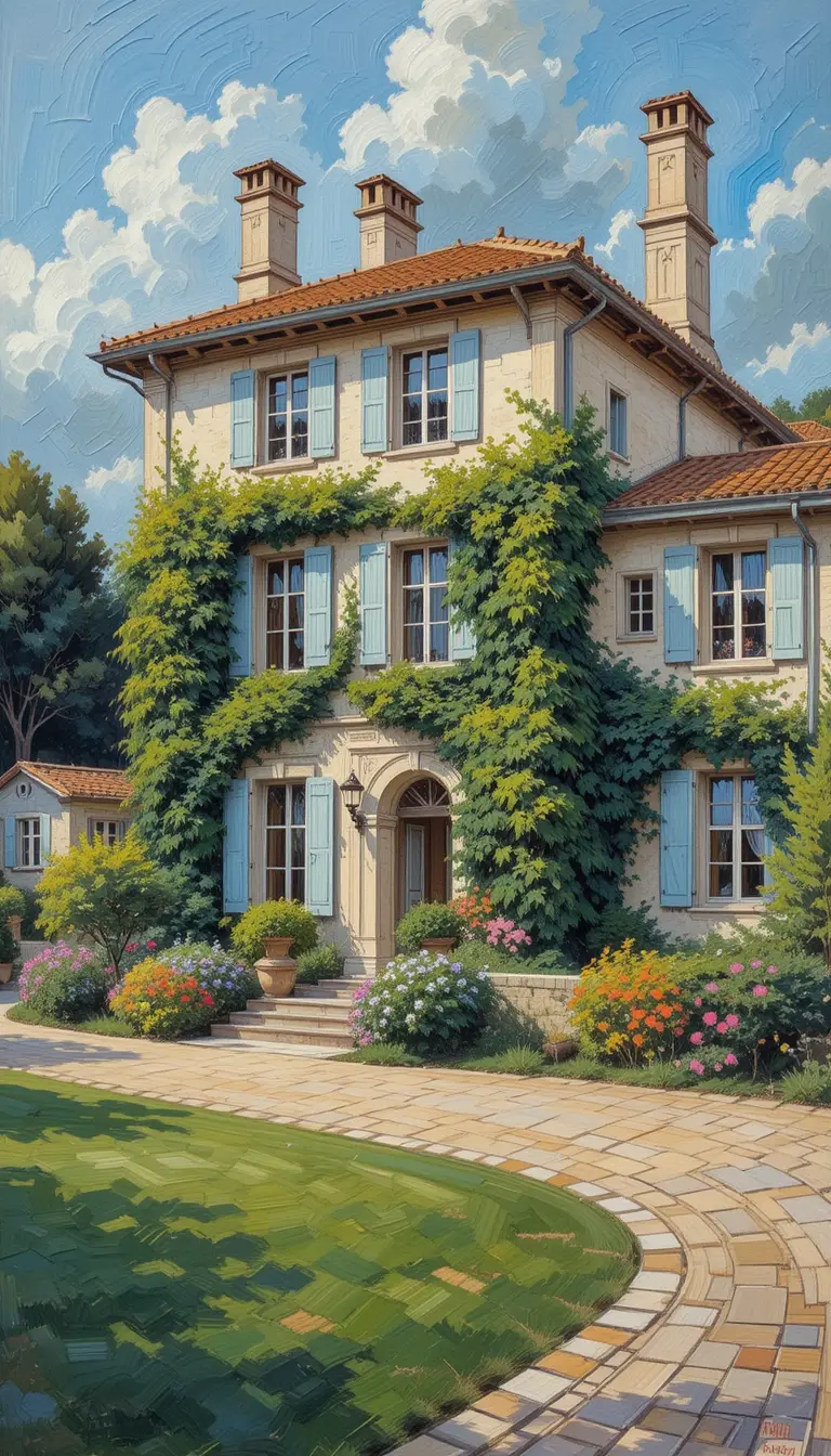 Impressionist view of a French manor house in Provence