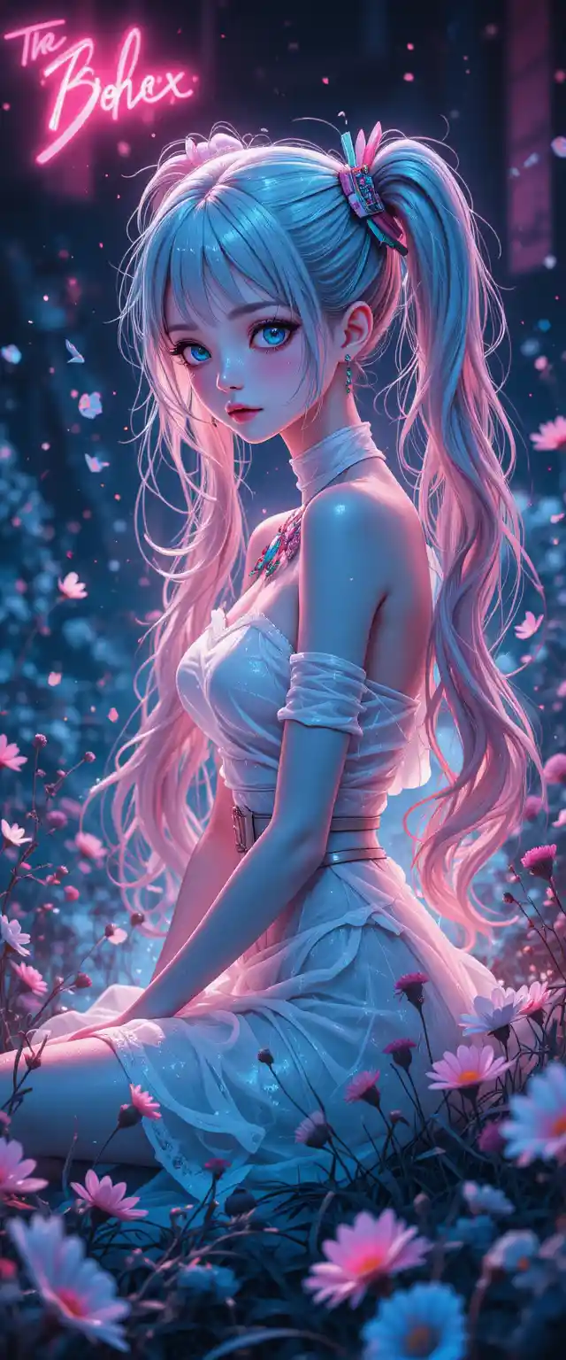 Glowing anime girl in a neon ink illustration