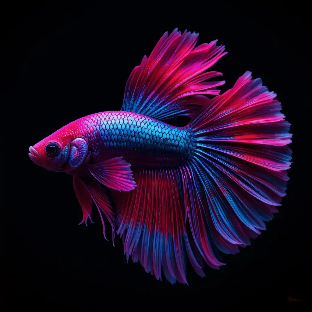 Poisson betta élégant aux nageoires flottantes sur fond noir