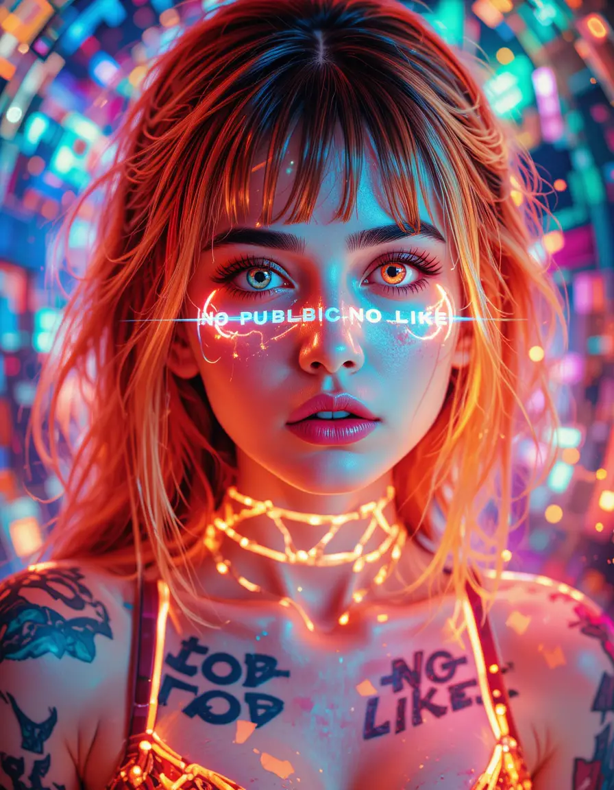 Cyberpunk girl portrait with neon glitch rave energy