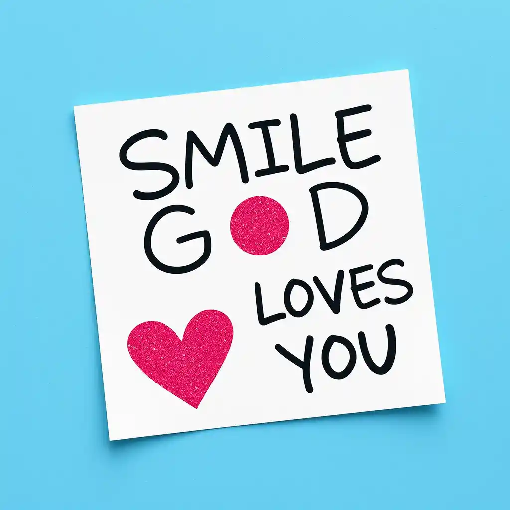 Blue sticky note with smile god loves you message