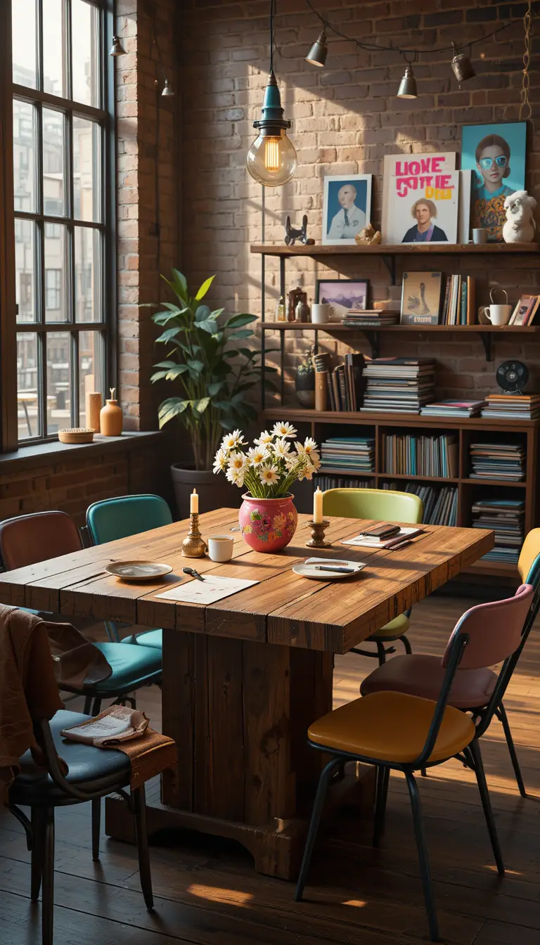 Cozy Student Dining Room With Mismatched Chairs And Warm Light