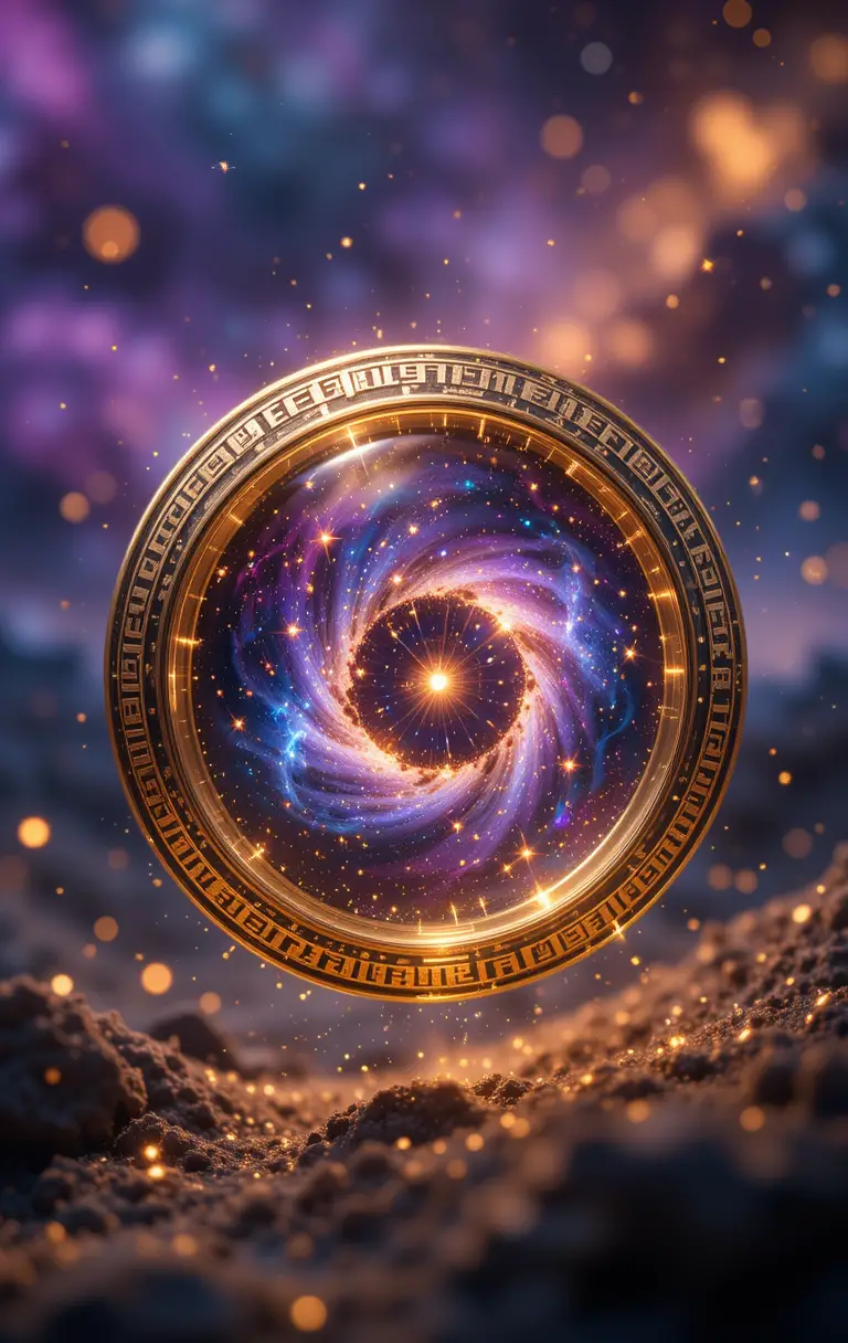 Golden ring with glowing galaxy at its center