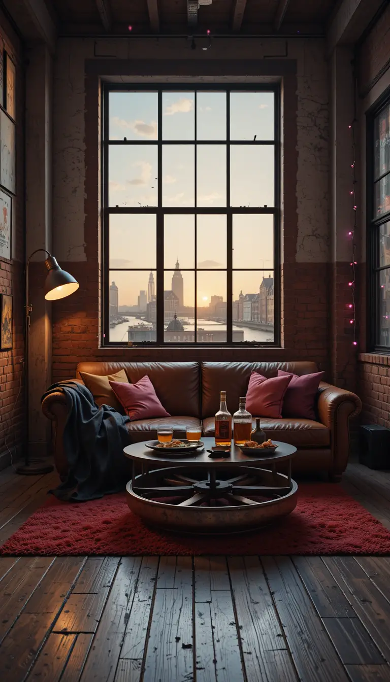 Industrial apartment living room with cozy warm details
