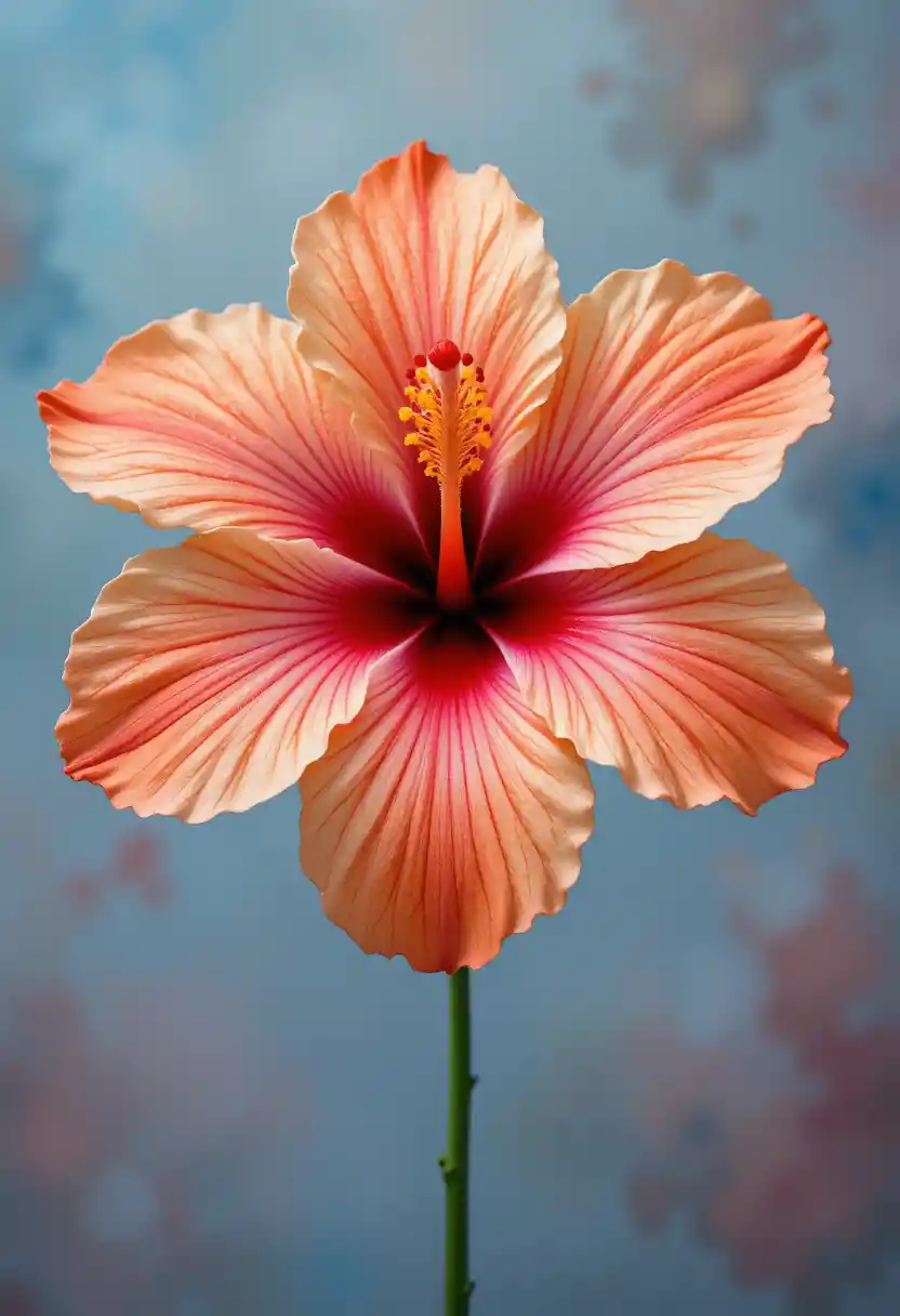 Fleur d’hibiscus en aquarelle en macro sur fond abstrait doux