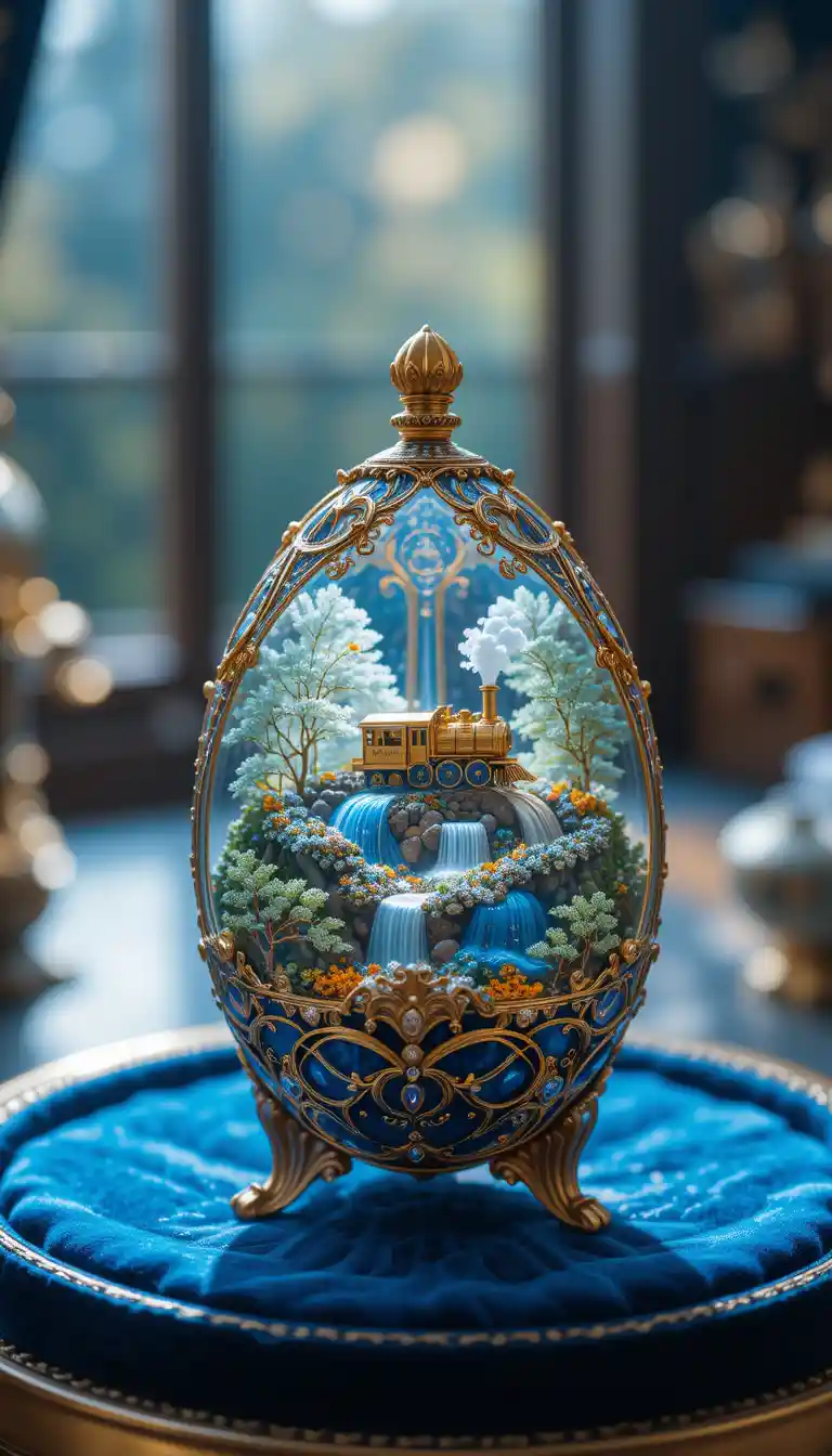 Macro photograph of jeweled egg in velvet display case