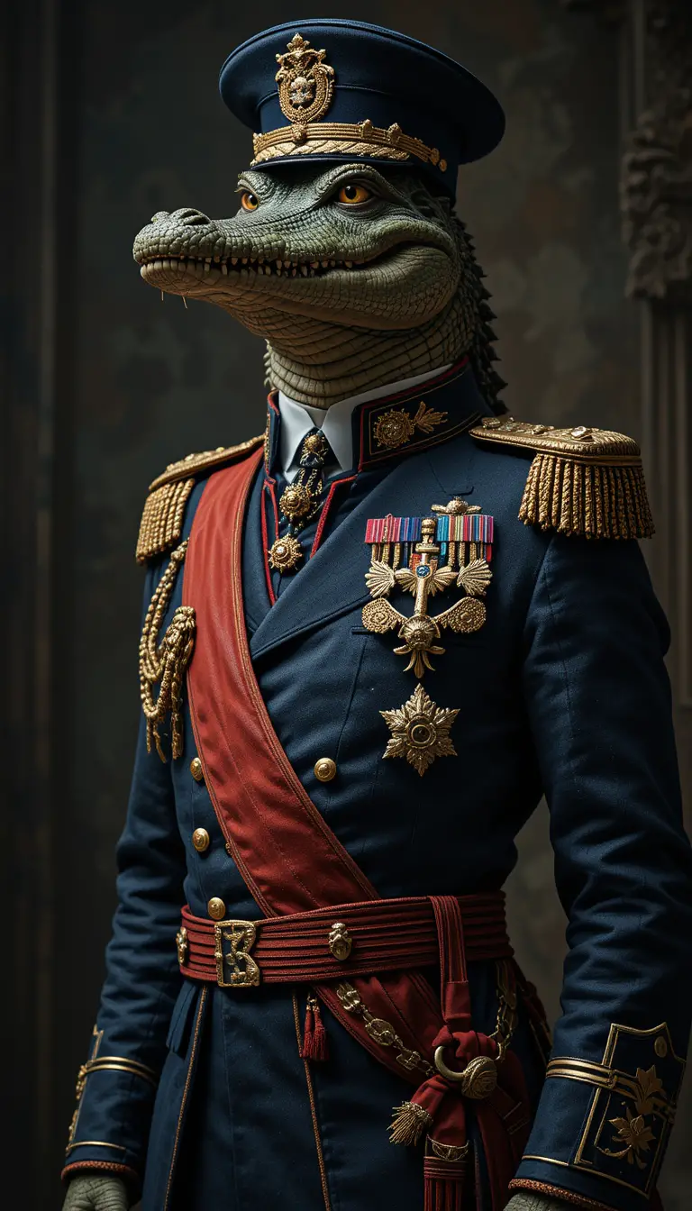 General crocodilo antropomórfico em uniforme naval formal