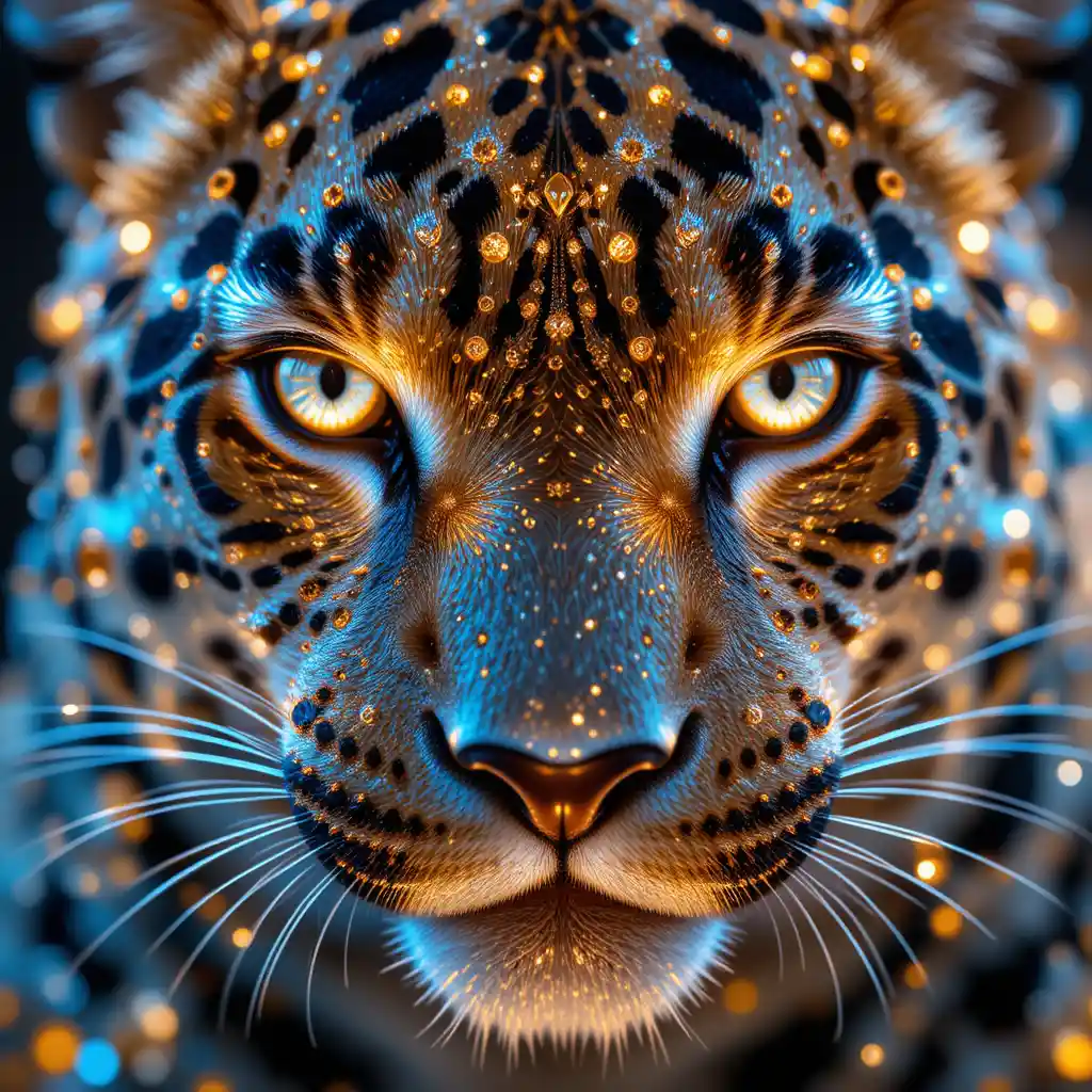 Crystal jaguar close up with sparkling diamond spots