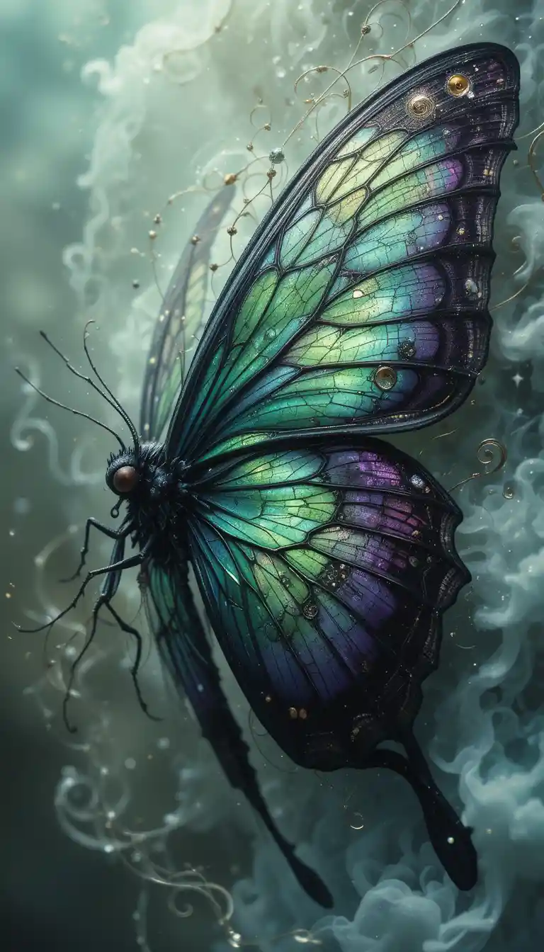Iridescent moth with green and purple fantasy wings