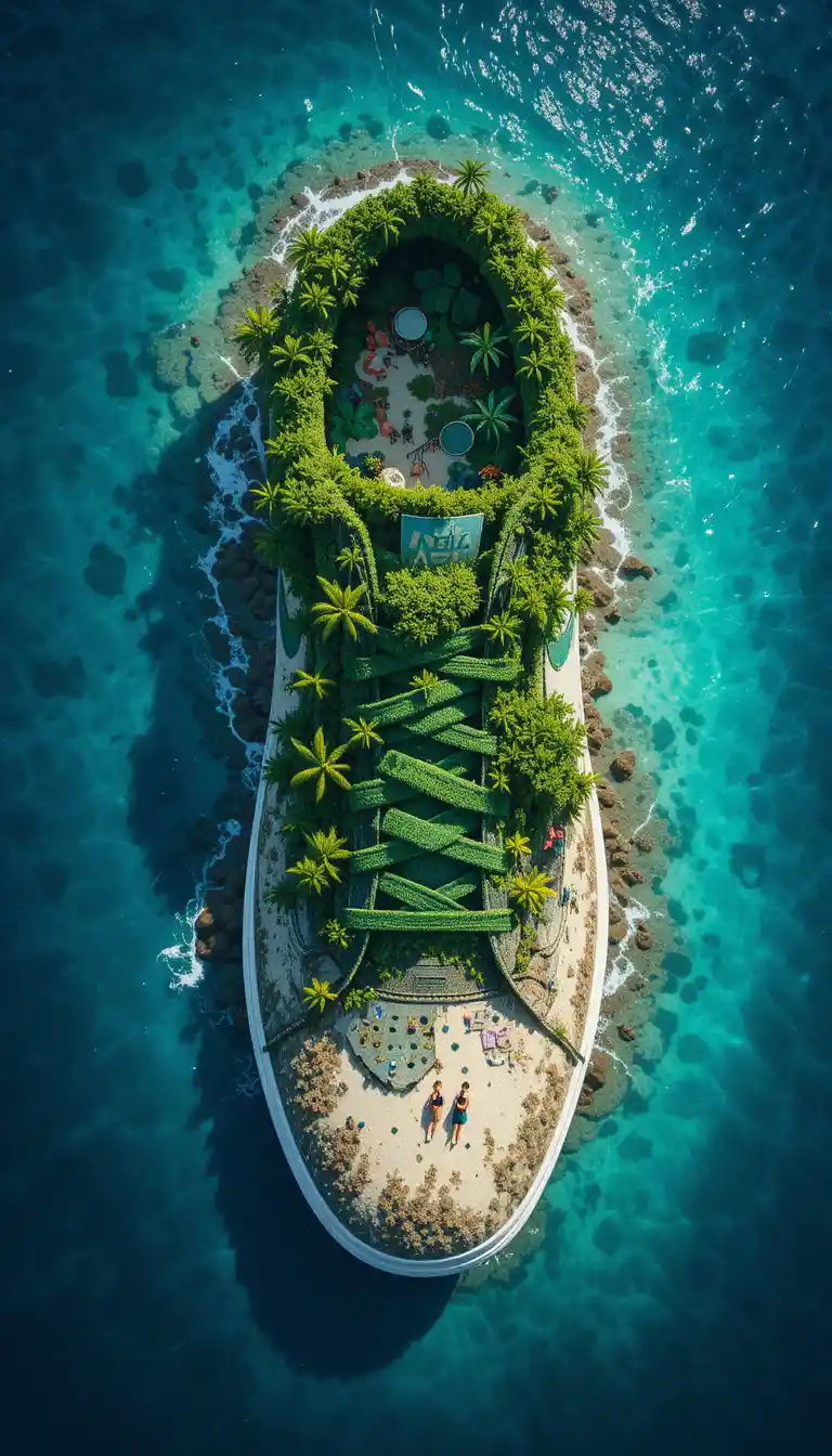Tropical Sneaker Shaped Island With Turquoise Sea
