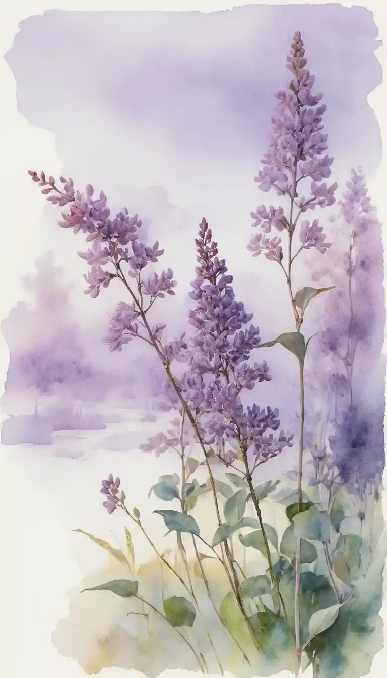 Dreamy watercolor impressionist painting on pale parchment