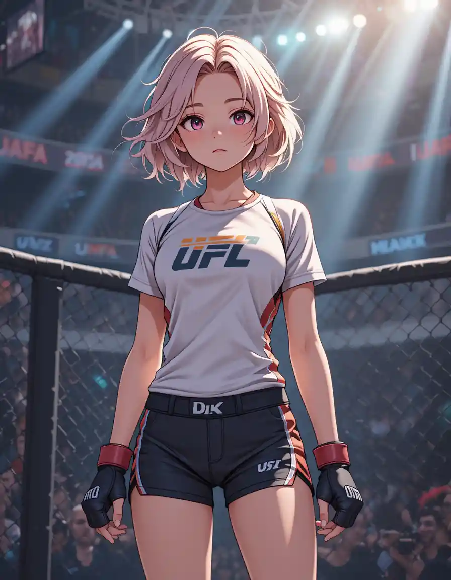Garota esportiva em arena de MMA em estilo anime - ilustração