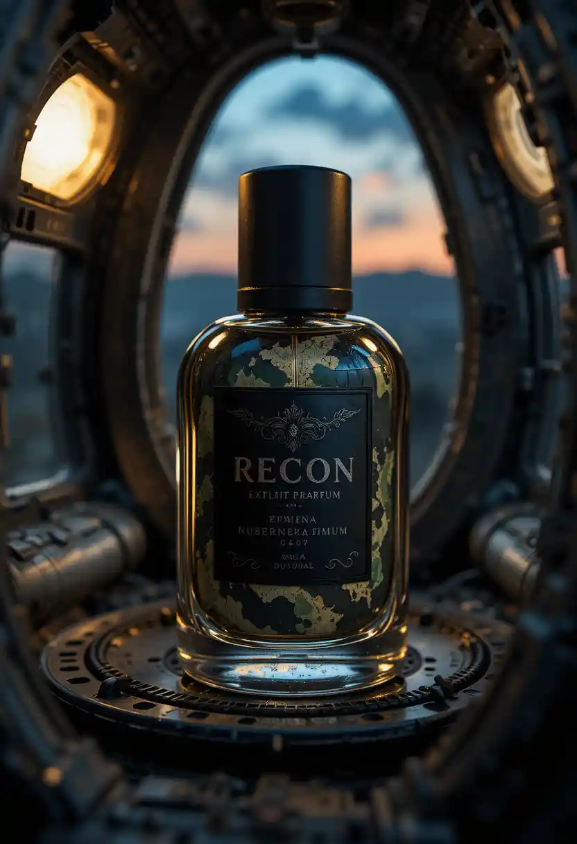 Perfume bottle in a covert dusk reconnaissance scene