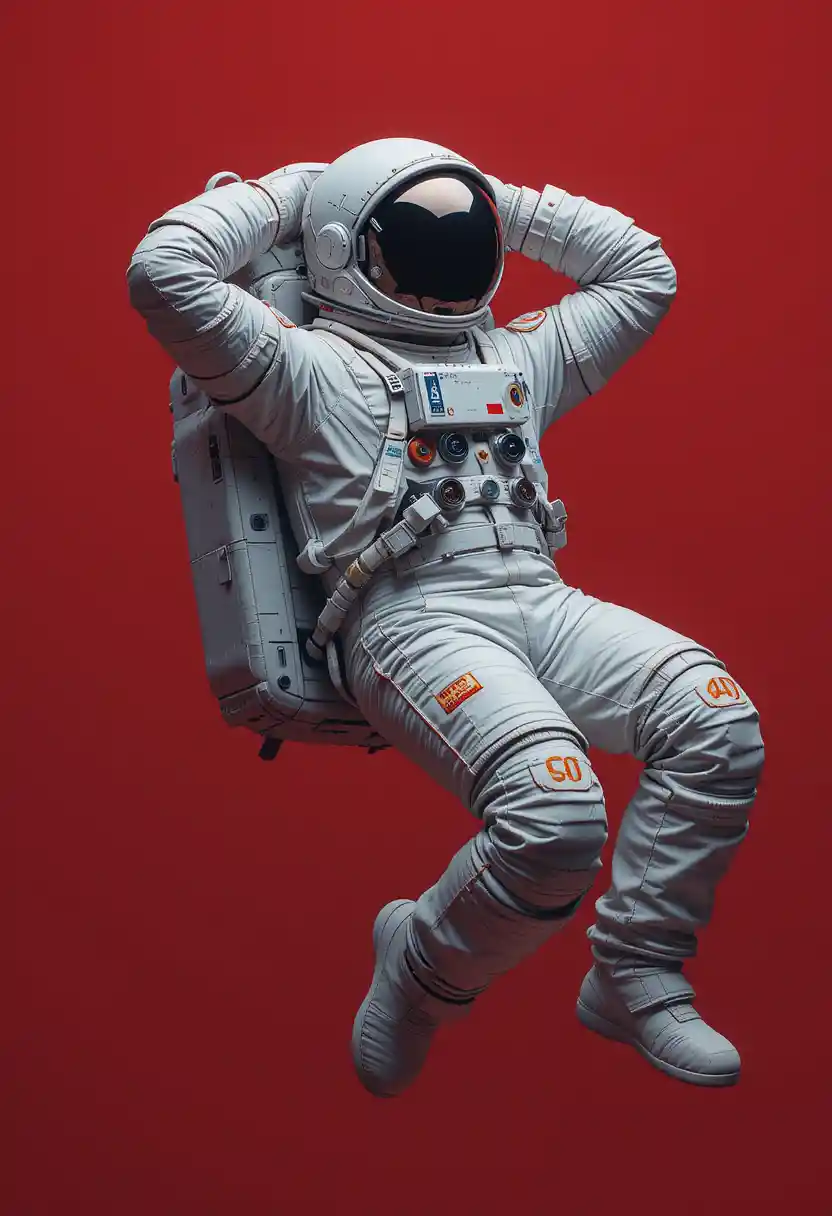Relaxed astronaut floating in space side view