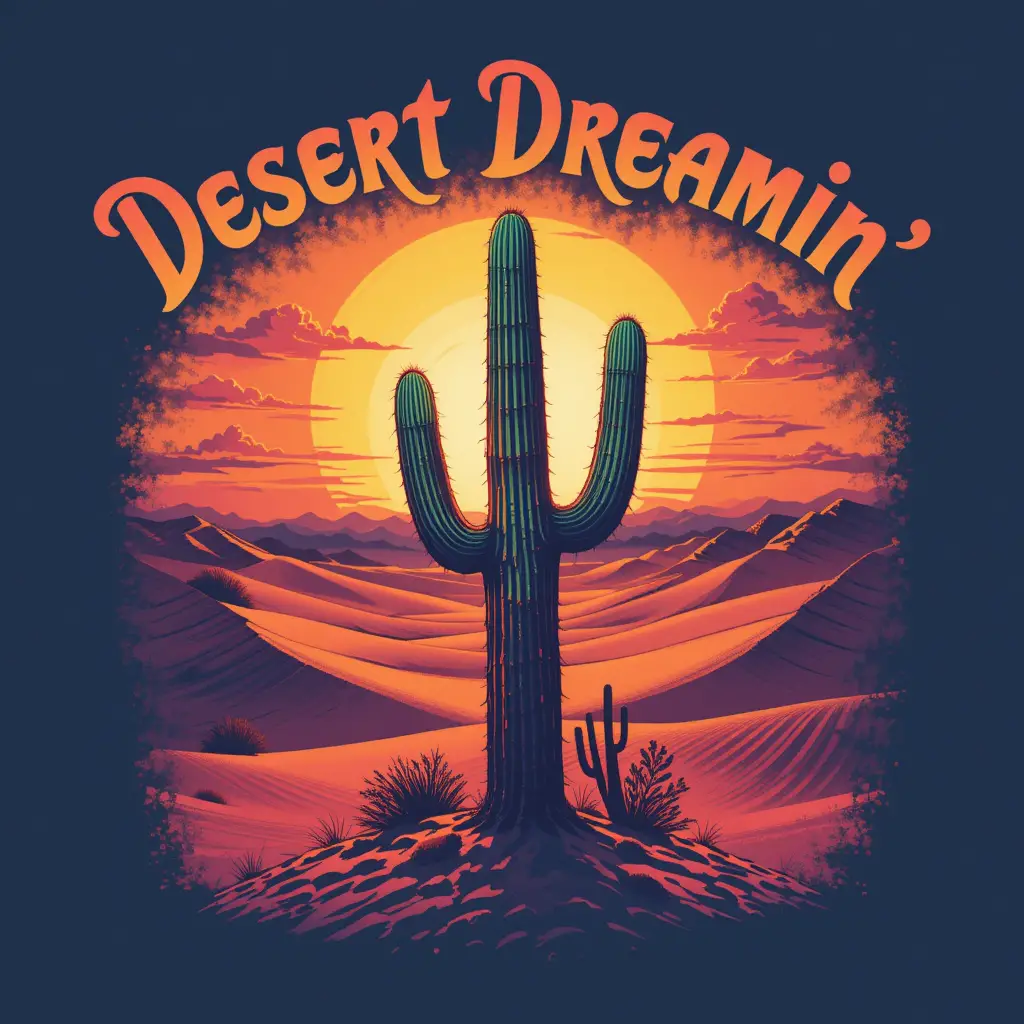 Cactus And Sunset Desert Graphic T Shirt Design