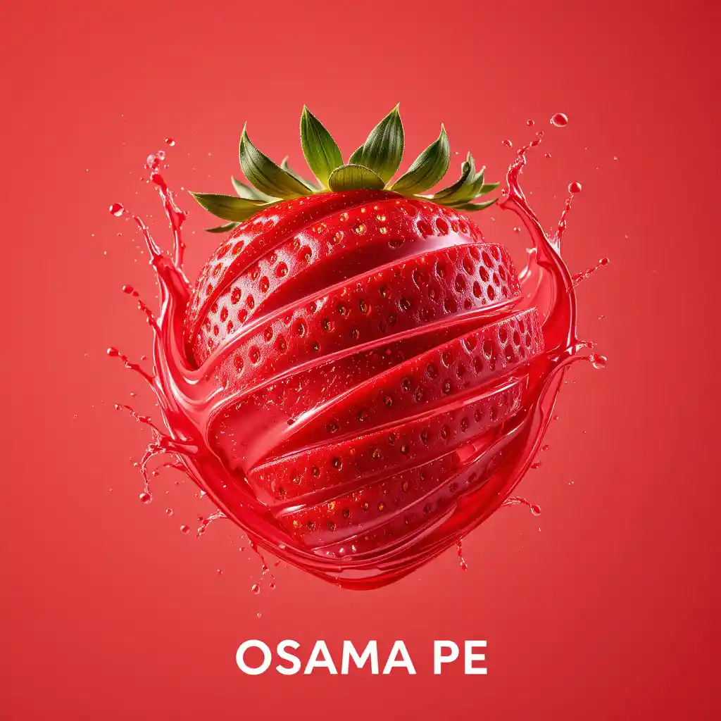 Dynamic sliced strawberry swirling in bright red juice