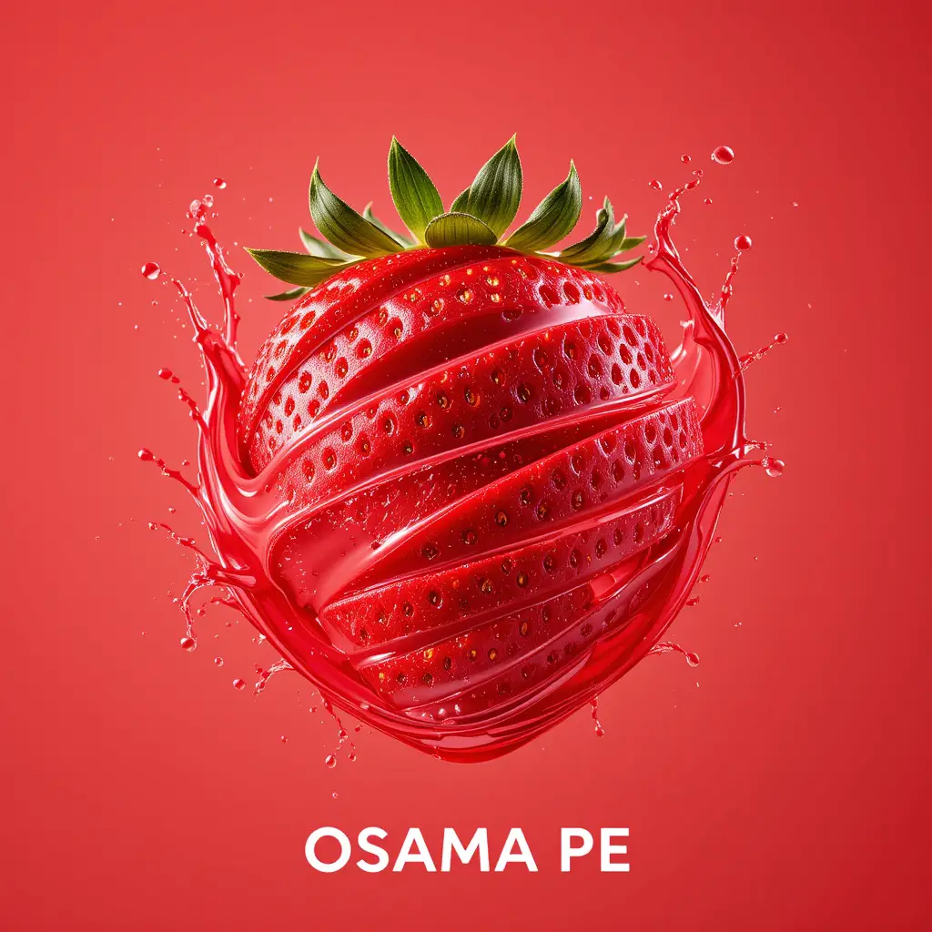 Dynamic sliced strawberry swirling in bright red juice