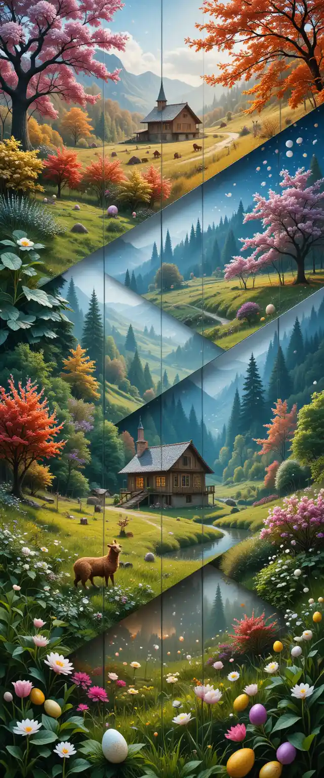 Panoramic 3D canvas of nature through the four seasons