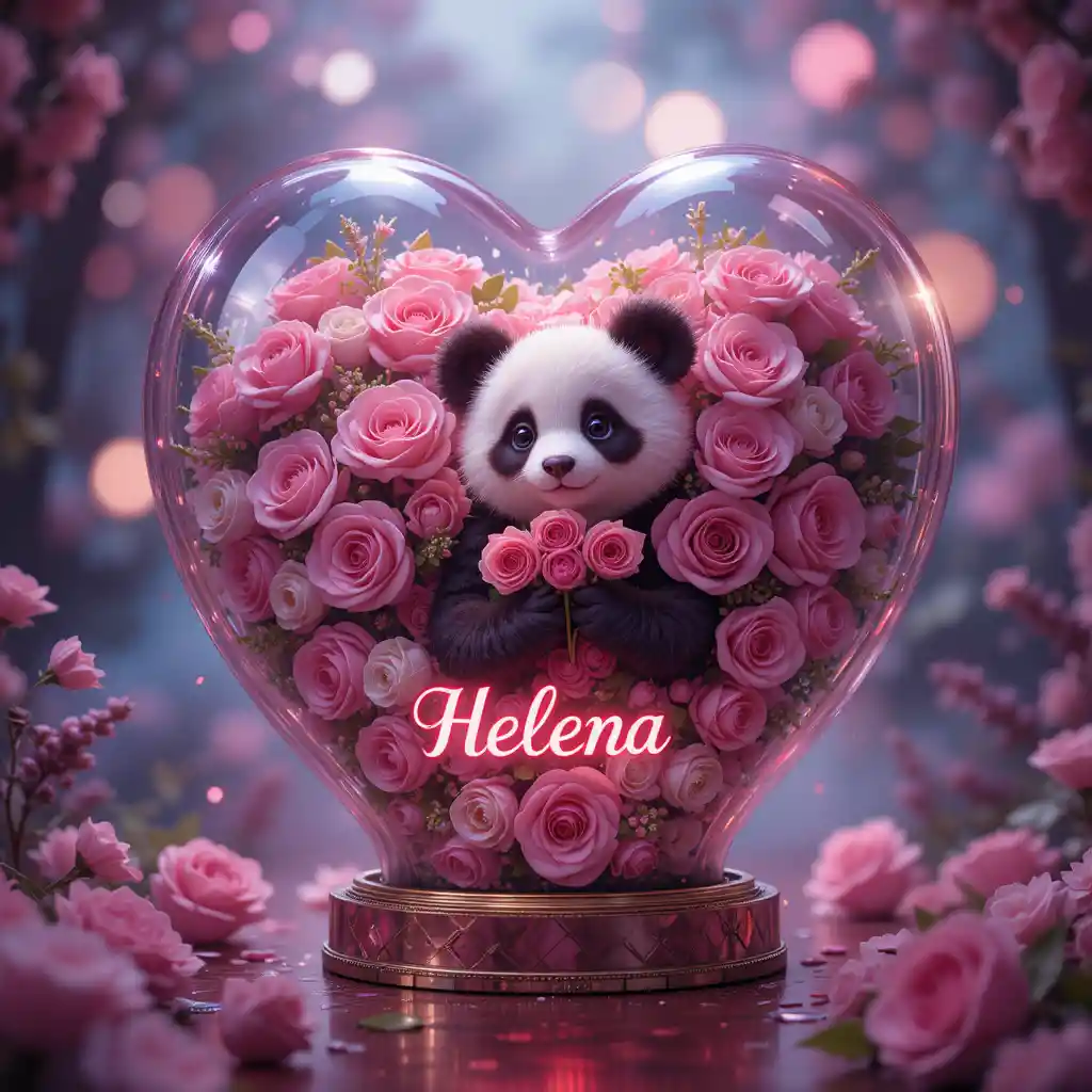 Heart balloon bouquet with roses and cute panda plush