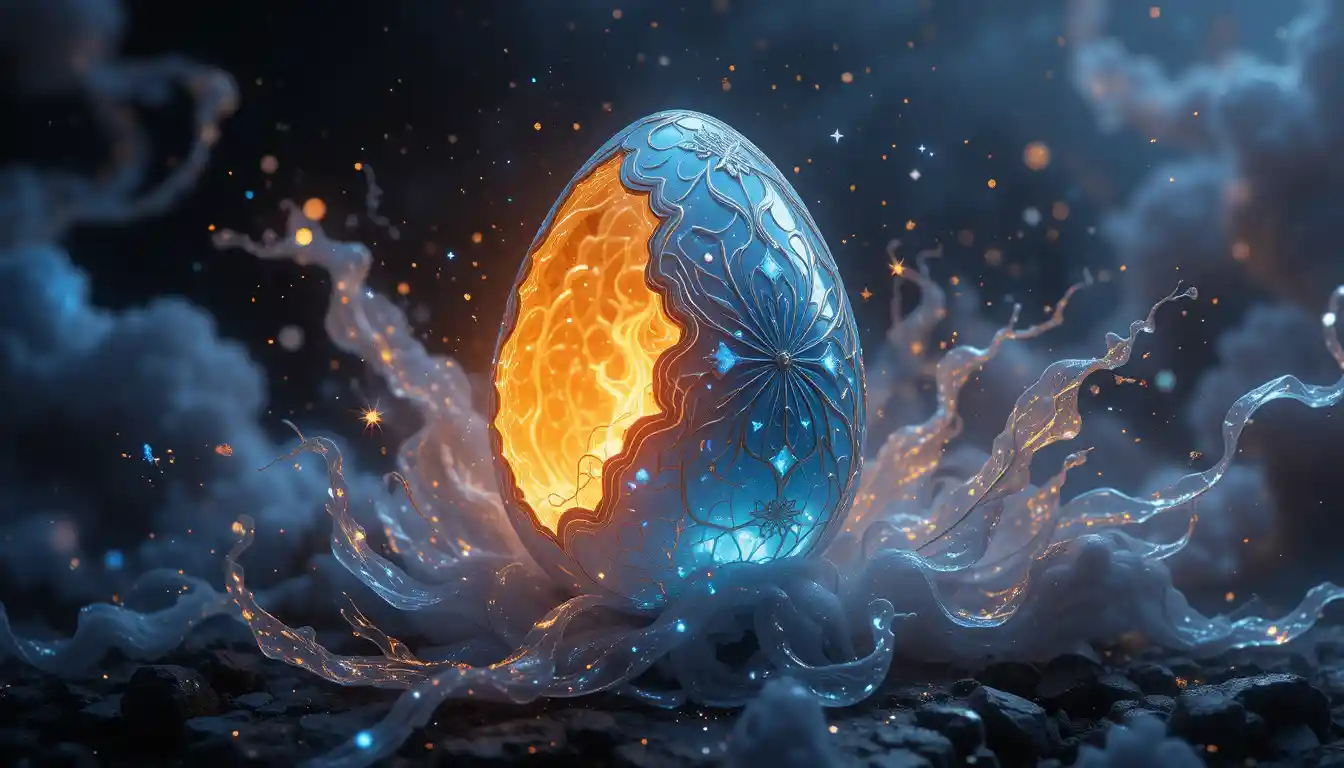 Hyperrealistic Crystal Dragon Egg Surrounded By Mystic Flames