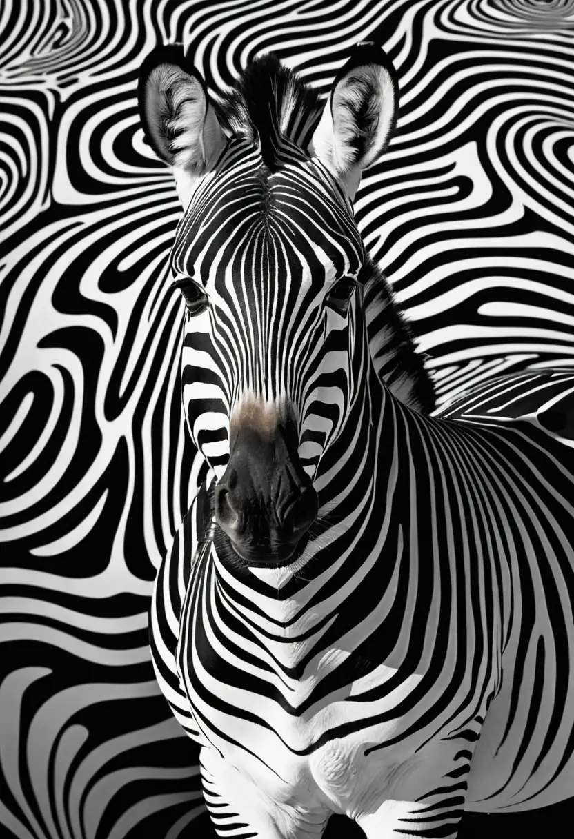 Black and white optical art with camouflaged zebra