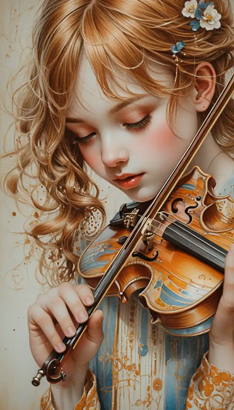 Close up illustration of a young girl playing violin