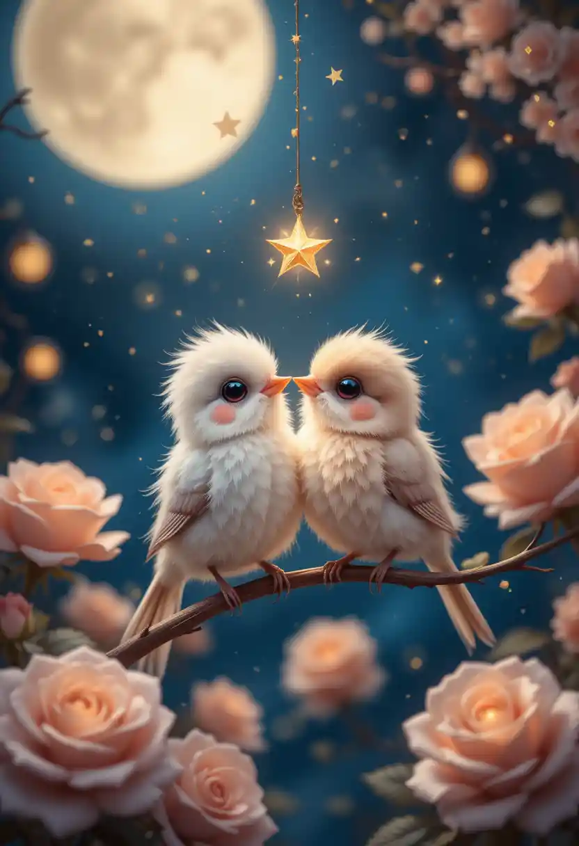 Romantic Lovebirds Under A Magical Moonlit Sky